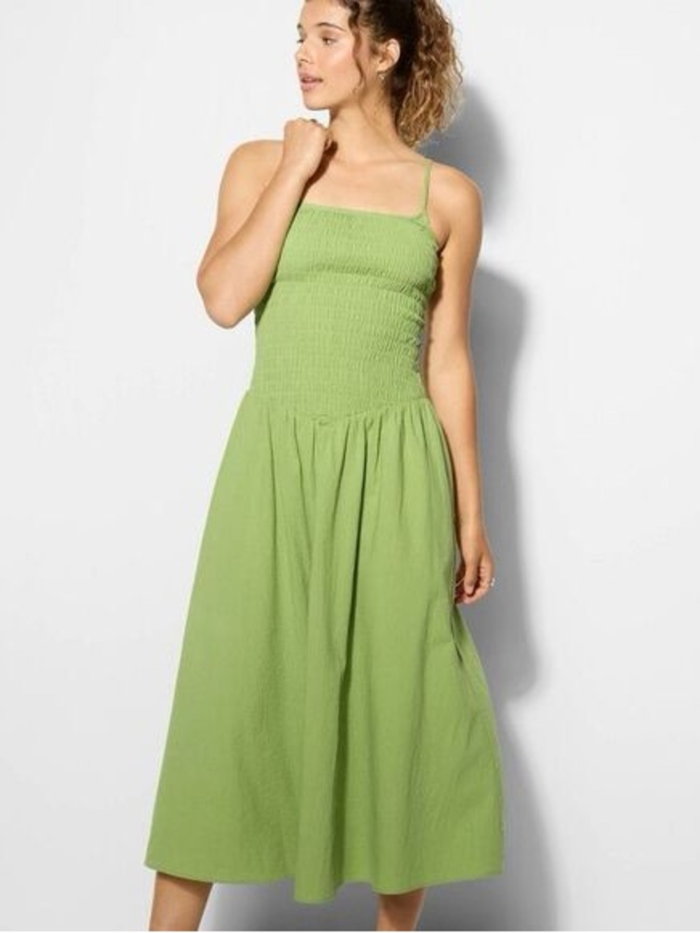 Wild Fable Green Smocked Midi Dress Small Boho Summer Sundress Spaghetti Strap